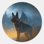 ハロウィーンの怖いジャーマンシェパード ラウンドシール (正面)