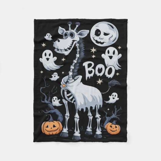 ハロウィーンの怖いスケルトンキリン幽霊 フリースブランケット (正面)