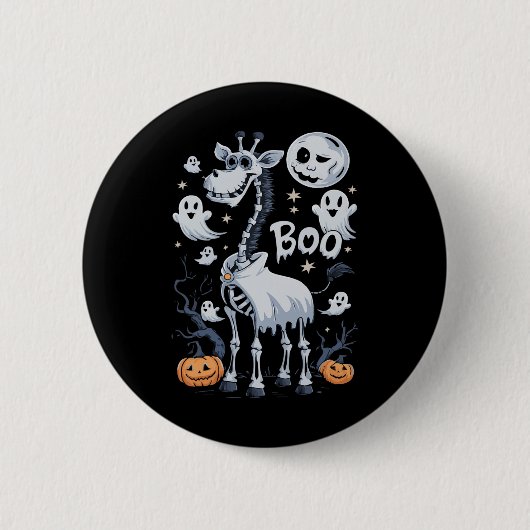 ハロウィーンの怖いスケルトンキリン幽霊 缶バッジ (正面)