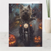 ハロウィーンの怖いバイクに乗ったケアンテリア カード (正面)