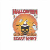 ハロウィーンの怖い夜のドクロ魔女の帽子カボチャ幽霊 シール (正面)