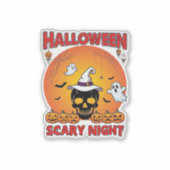 ハロウィーンの怖い夜のドクロ魔女の帽子カボチャ幽霊 シール (正面)