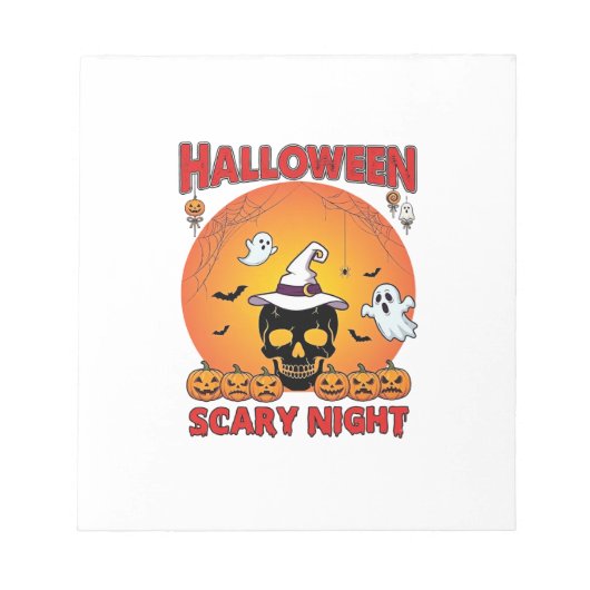 ハロウィーンの怖い夜のドクロ魔女の帽子カボチャ幽霊 ノートパッド (正面)