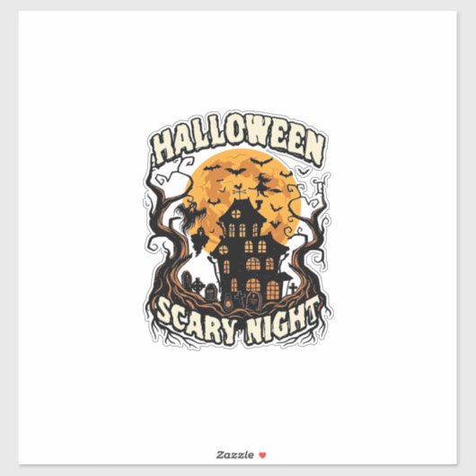 ハロウィーンの怖い夜の幽霊の家の満月ウィッチ シール (シート)