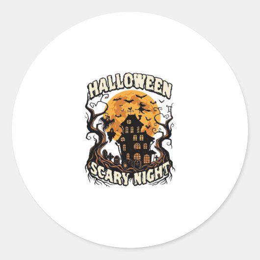 ハロウィーンの怖い夜の幽霊の家の満月ウィッチ ラウンドシール (正面)