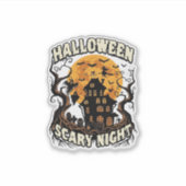 ハロウィーンの怖い夜 幽霊屋敷 満月 魔女 シール (正面)