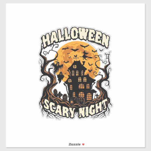 ハロウィーンの怖い夜 幽霊屋敷 満月 魔女 シール (シート)