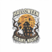 ハロウィーンの怖い夜 幽霊屋敷 満月 魔女 シール (正面)