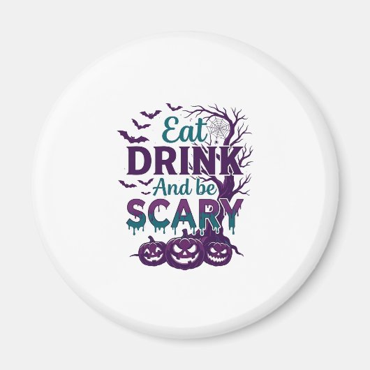 ハロウィーンの怖い木のかぼちゃで食べたり飲んだり マグネット (正面)