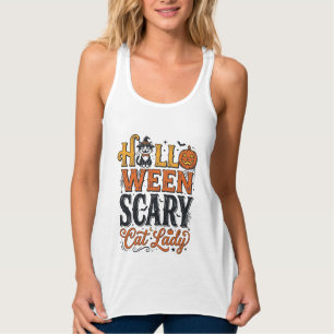 ハロウィーンの怖い猫のレディヴィンテージの猫のTシャツデザイン タンクトップ