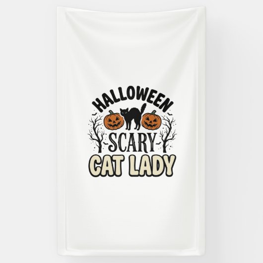 ハロウィーンの怖い猫のレディ ヴィンテージ ベクター デザイン_1 横断幕 (縦)