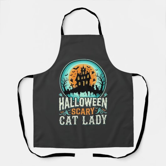 ハロウィーンの怖い猫の女性お化け屋敷デザイン_1 エプロン (正面)
