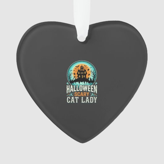 ハロウィーンの怖い猫の女性お化け屋敷デザイン_1 オーナメント (正面)