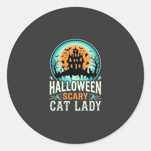 ハロウィーンの怖い猫の女性お化け屋敷デザイン_1 ラウンドシール (正面)