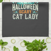 ハロウィーンの怖い猫の女性の幽霊の家のデザイン_1 キッチンタオル (折り畳み)