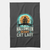 ハロウィーンの怖い猫の女性の幽霊の家のデザイン_1 キッチンタオル (縦)