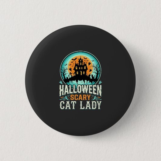 ハロウィーンの怖い猫の女性の幽霊の家のデザイン_1 缶バッジ (正面)