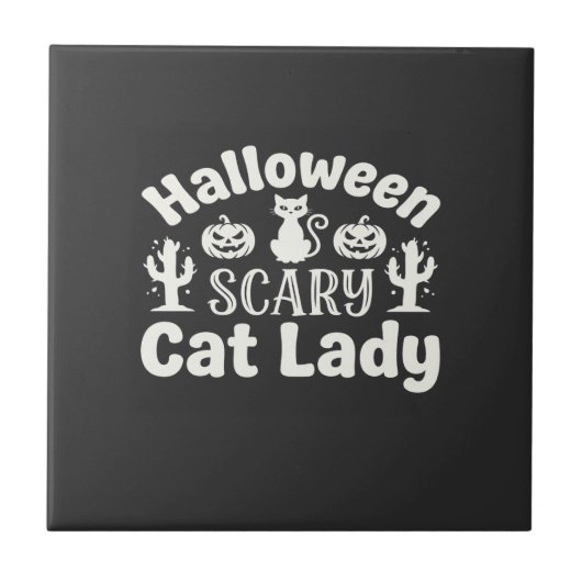 ハロウィーンの怖い猫の女性_1 タイル (正面)