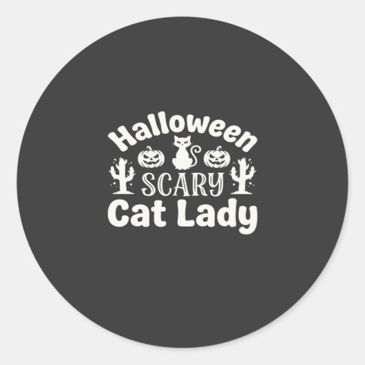 ハロウィーンの怖い猫の女性_1 ラウンドシール (正面)