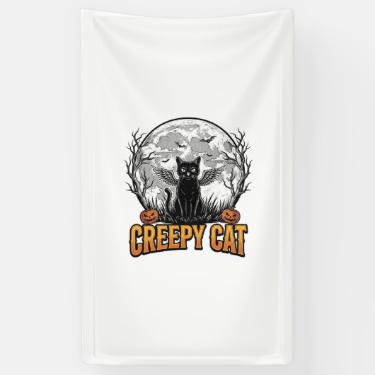 ハロウィーンの怖い猫ビンテージ彫刻デザイン_1 横断幕 (縦)