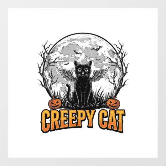 ハロウィーンの怖い猫 ビンテージ風彫刻デザイン_1 ウィンドウサイン (シート)
