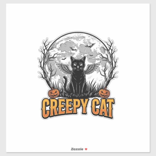 ハロウィーンの怖い猫 ビンテージ風彫刻デザイン_1 シール (シート)
