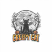 ハロウィーンの怖い猫 ビンテージ風彫刻デザイン_1 シール (正面)