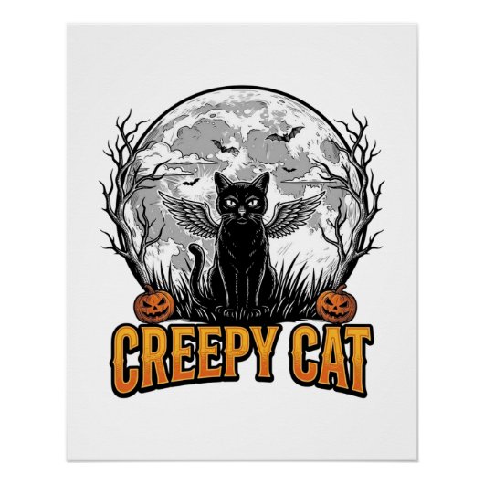 ハロウィーンの怖い猫 ビンテージ風彫刻デザイン_1 ポスター (正面)
