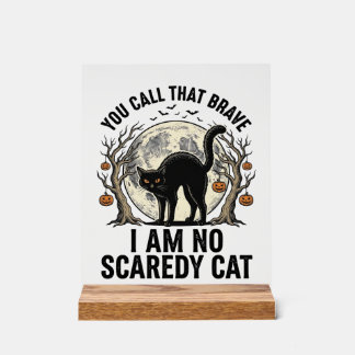 ハロウィーンの怯えた猫のビンテージ彫刻Tシャツデザイン アクリルサイン