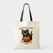 ハロウィーンの怯える猫 ビンテージ黒猫のおやつ トートバッグ (正面)