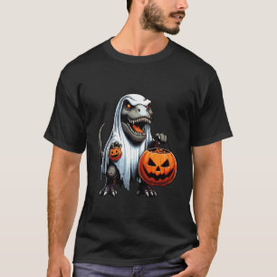 ハロウィーンの恐ろしい恐竜の幽霊のお菓子入れ 2 Tシャツ
