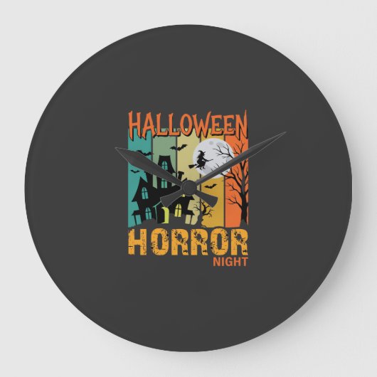 ハロウィーンの恐怖の夜のホーンテッドハウスVector_1 ラージ壁時計 (正面)