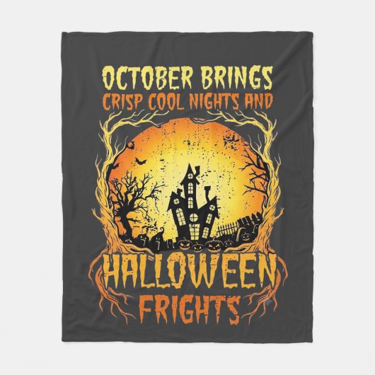 ハロウィーンの恐怖の幽霊の家の満月のカボチャ フリースブランケット (正面)
