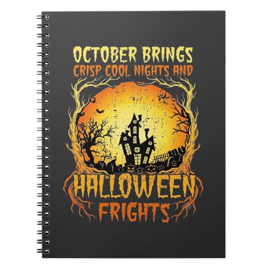 ハロウィーンの恐怖 幽霊屋敷 満月 カボチャ ノートブック (正面)