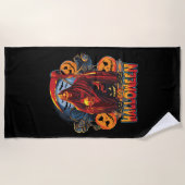 ハロウィーンの悪のスケルトン、カボチャ ビーチタオル (正面)