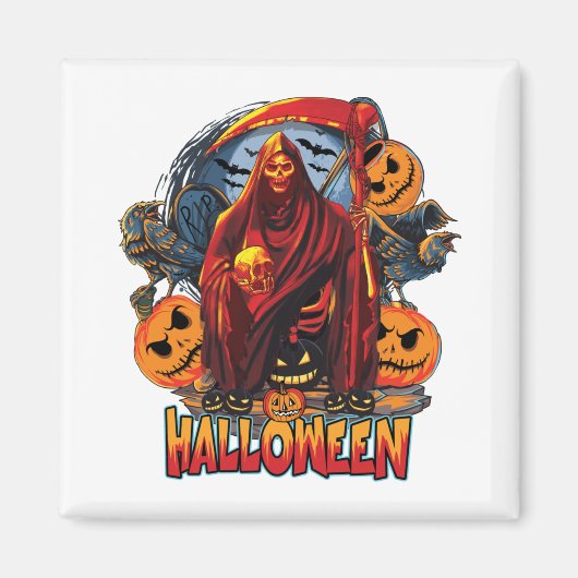 ハロウィーンの悪のスケルトン、カボチャ マグネット (正面)