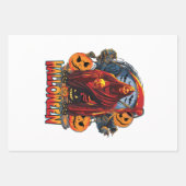 ハロウィーンの悪のスケルトン、カボチャ ラッピングペーパーシート (正面)
