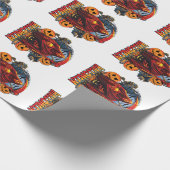 ハロウィーンの悪のスケルトン、カボチャ ラッピングペーパー (角)