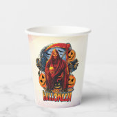 ハロウィーンの悪のスケルトン、カボチャ 紙コップ (正面)
