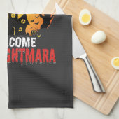 ハロウィーンの悪夢の魔女の幽霊の家のデザイン キッチンタオル (四つ折り)