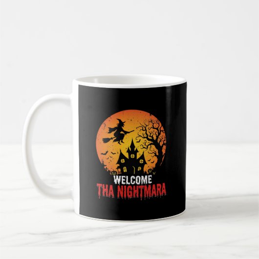 ハロウィーンの悪夢の魔女の幽霊の家のデザイン コーヒーマグカップ (左)