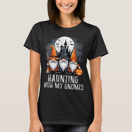 ハロウィーンの愉快なノームトリオ 幽霊の古城 Tシャツ (正面)