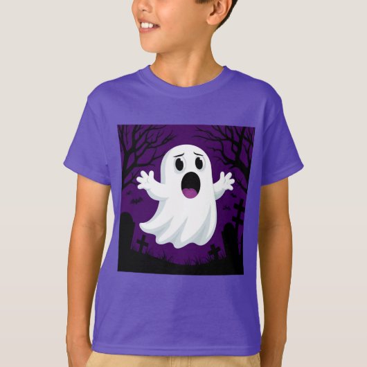 ハロウィーンの愛らしい漫画不気味幽霊 Tシャツ (正面)