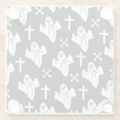 ハロウィーンの手描きパターンの背景 ガラスコースター (裏面)