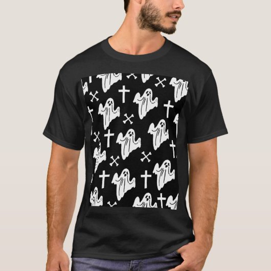 ハロウィーンの手描きパターンの背景 Tシャツ (正面)