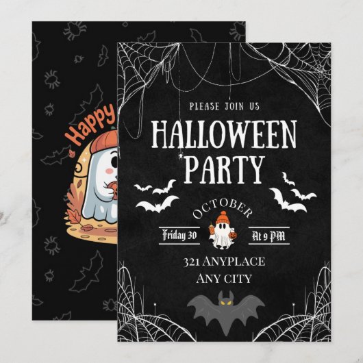 ハロウィーンの招待 招待状 (正面/裏面)