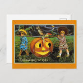 ハロウィーンの挨拶かわいいヴィンテージキッズカボチャ ポストカード (正面/裏面)