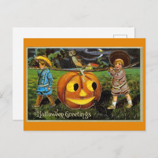 ハロウィーンの挨拶かわいいヴィンテージキッズカボチャ ポストカード (正面/裏面)