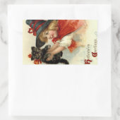 ハロウィーンの挨拶ガールと黒猫ヴィンテージ 長方形シール (バッグ)