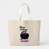 ハロウィーンの攪拌トラブルをカルドロンスローガン ラージトートバッグ (裏面)